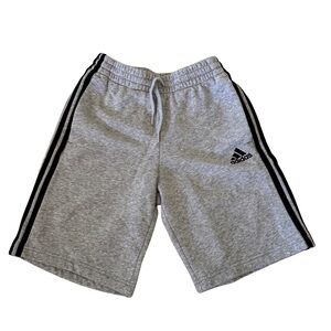 ADIDAS |Men's Athletic Gray Cotton Shorts w/ Black Stripes & Pockets- Small